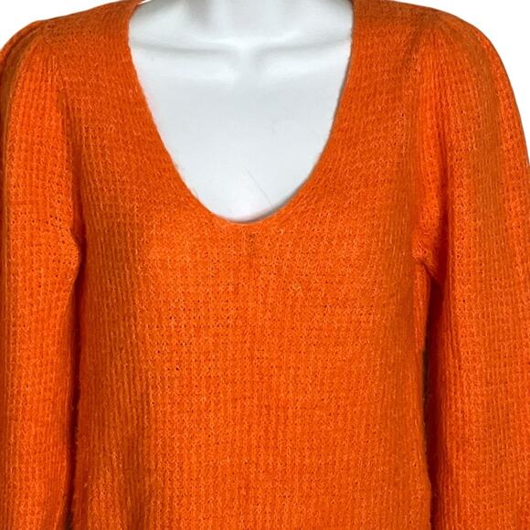 Suncoo Paris Pullover Sweater Women’s XS Alpaca Blend Puff Sleeve Soft Orange - Picture 7 of 13